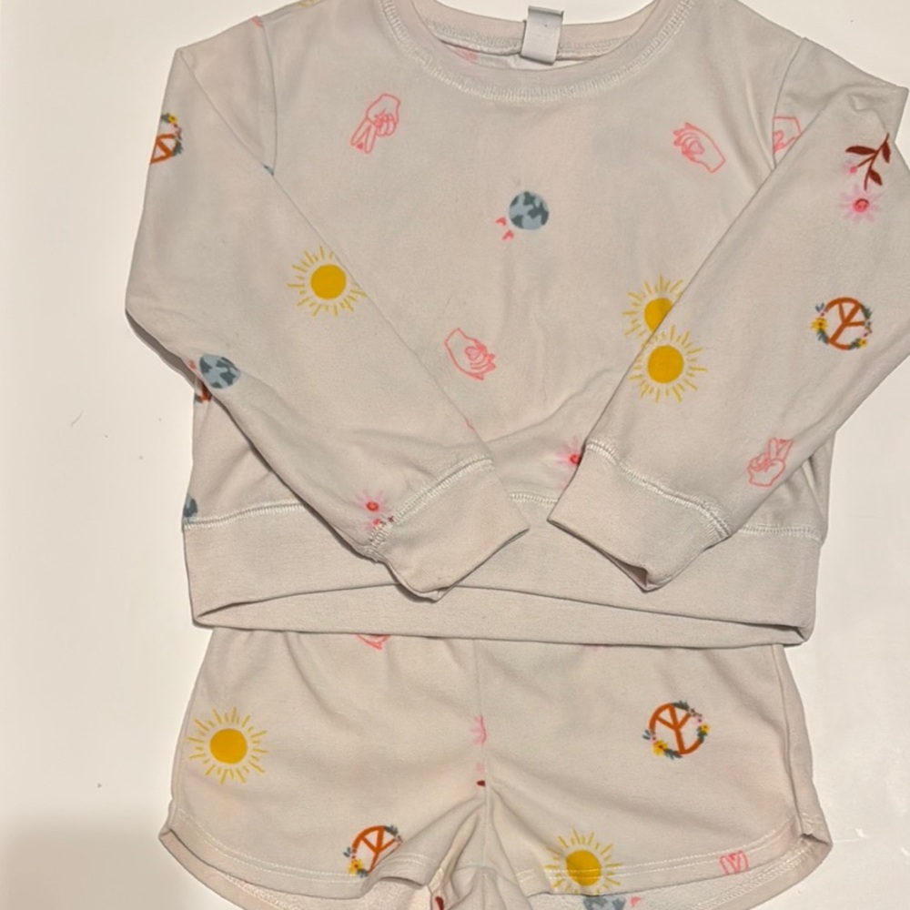 Old Navy Kids Pajama Set - White with Yellow and Pink Prints